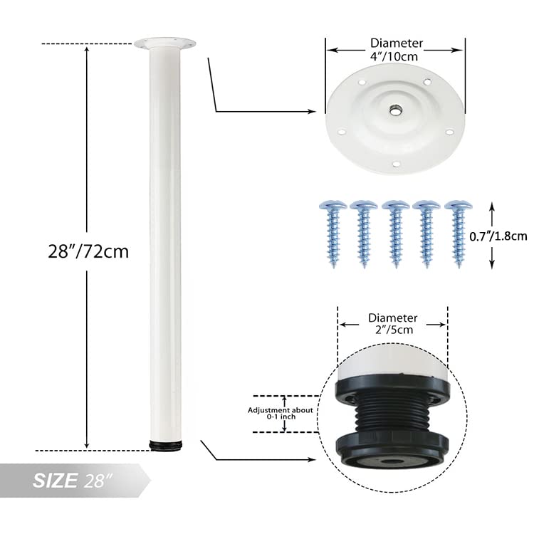 QLLY 28 inch Adjustable Tall Metal Desk Legs, Office Table Furniture Leg Set, Set of 4 (White) - Image 2